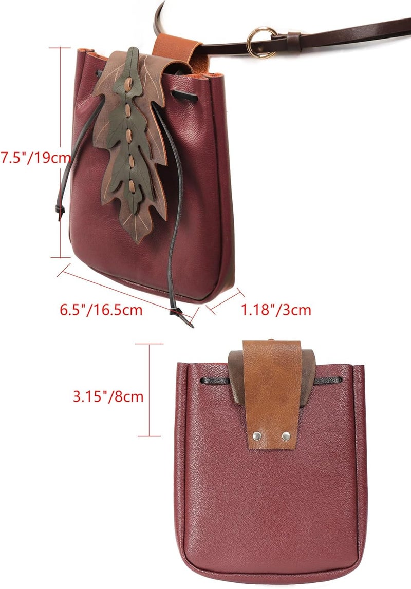 Procos Renaissance Belt Pouch Coins Purse Drawstring PU Leather Leaf Medieval Waist Bag for LARP Ren Faire - Image 3